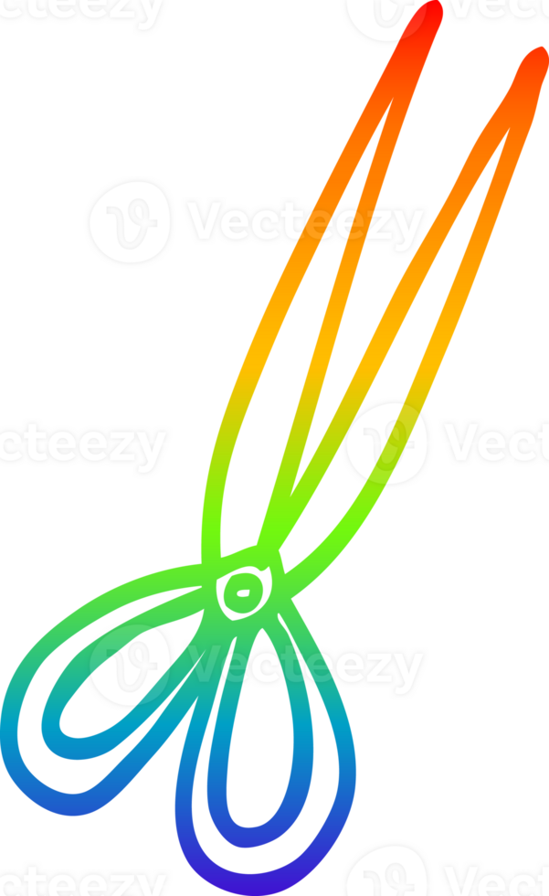 rainbow gradient line drawing of a cartoon open scissors png