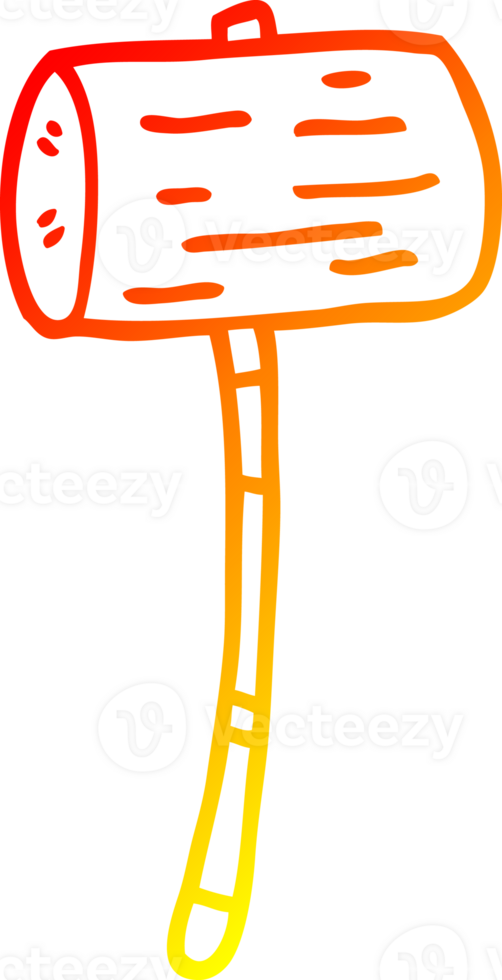 warm gradient line drawing of a cartoon wood mallet png