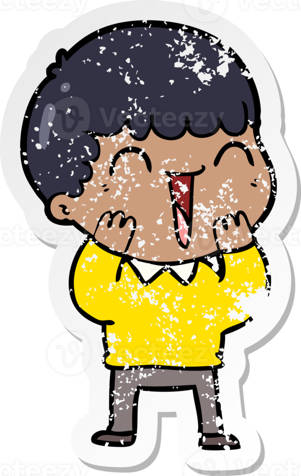 distressed sticker of a cartoon happy man png