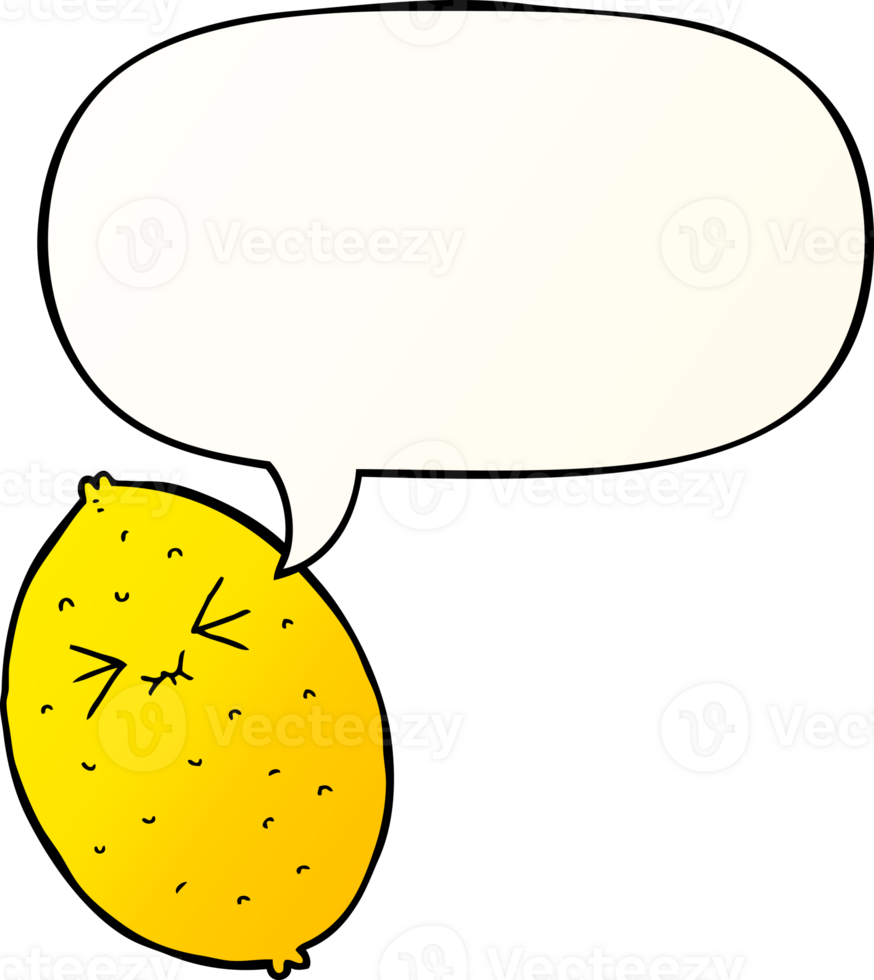 cartoon bitter lemon with speech bubble in smooth gradient style png