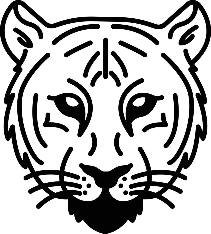 Tigre cara glifo y línea vector ilustración