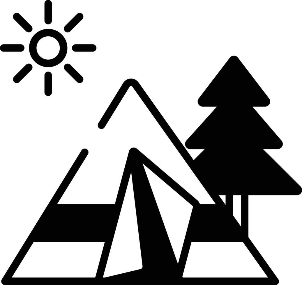 tent glyph and line vector illustration