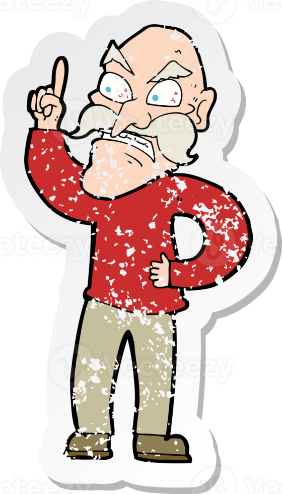 retro distressed sticker of a cartoon old man laying down rules png