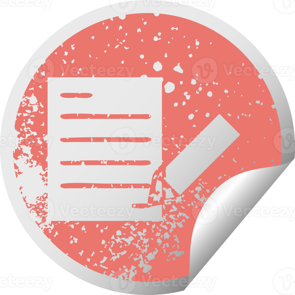 distressed circular peeling sticker symbol of a of writing a document png