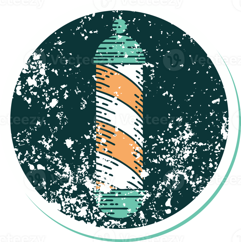 iconic distressed sticker tattoo style image of a barbers pole png