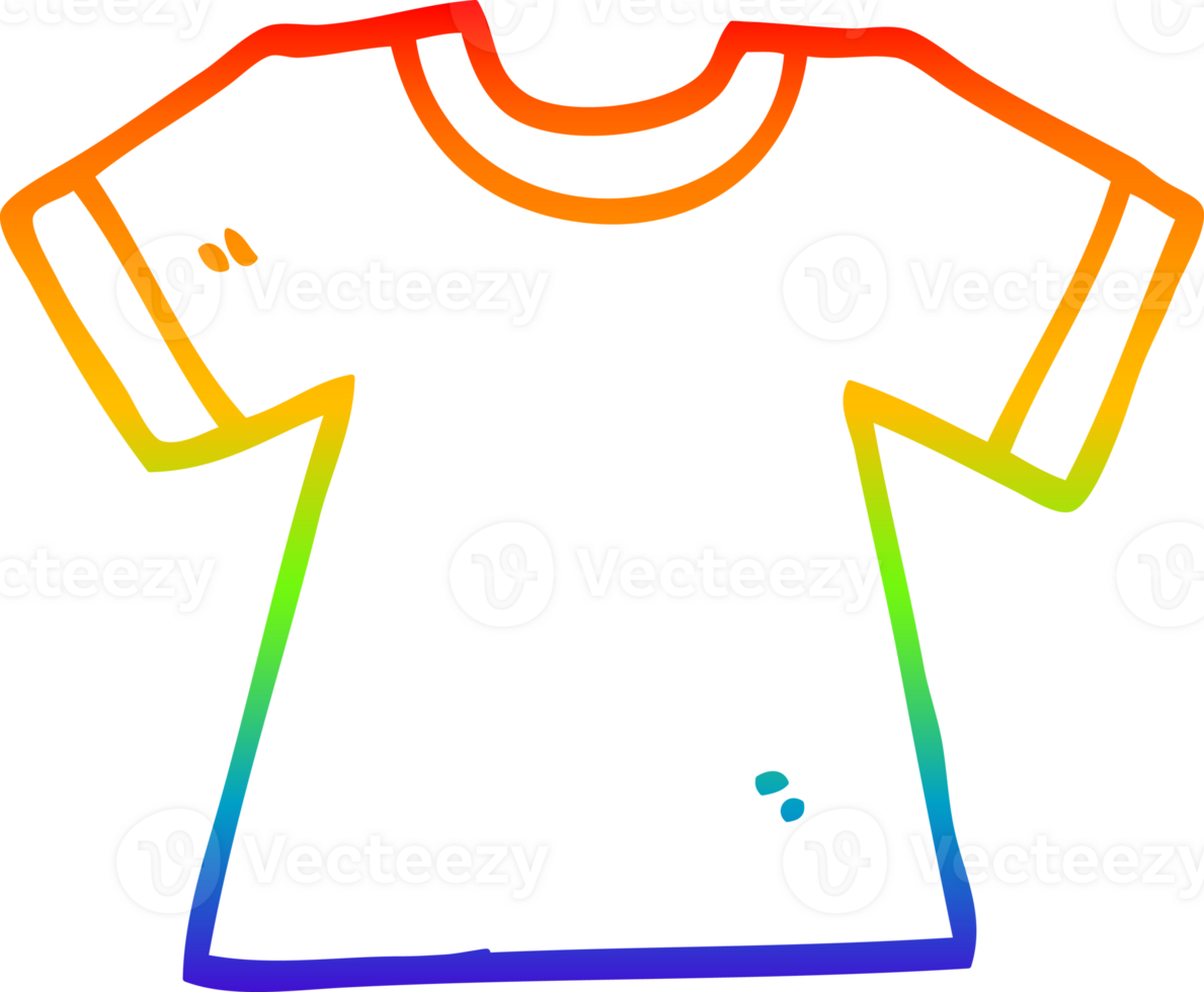 rainbow gradient line drawing of a cartoon tee shirt png