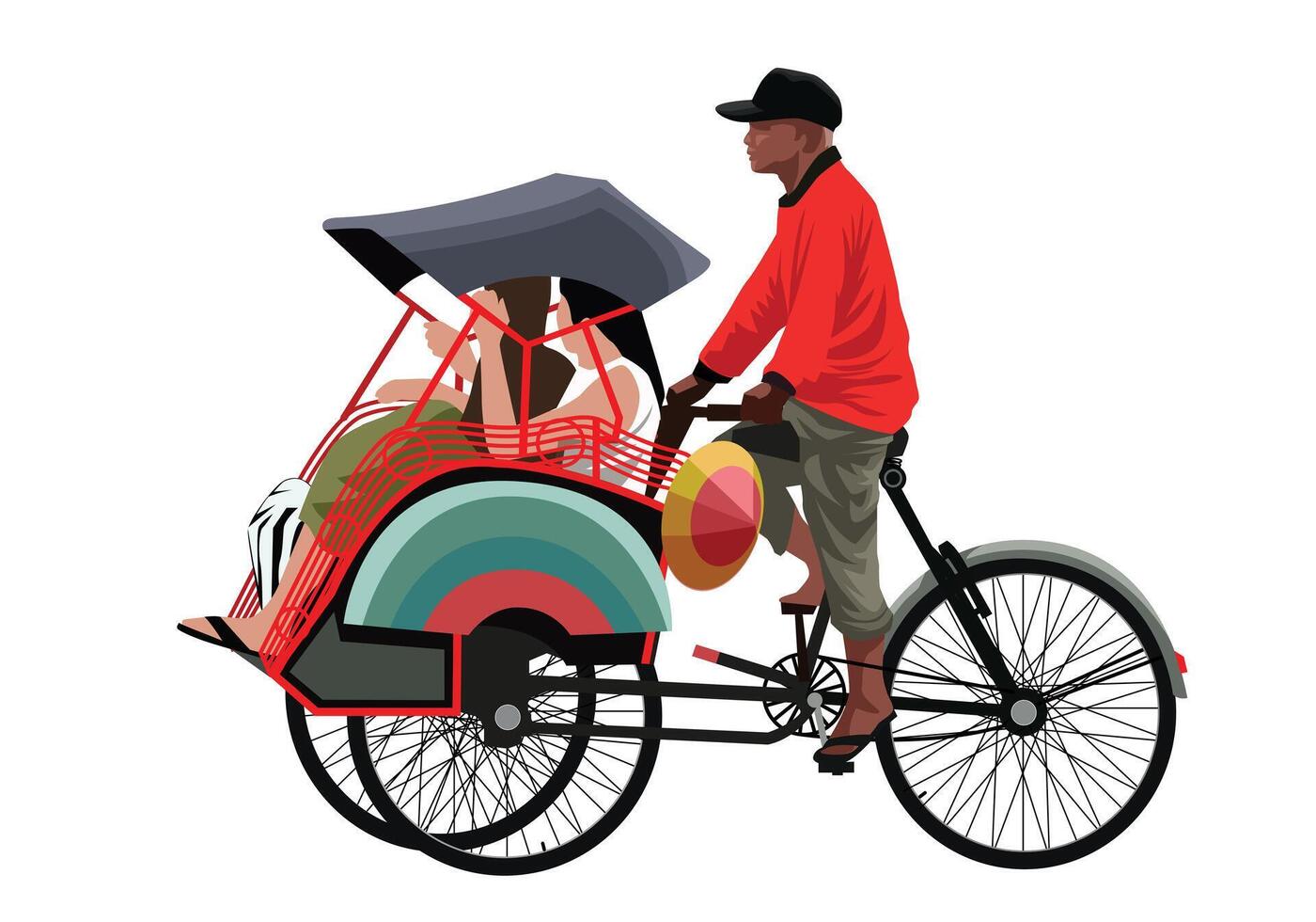 Rickshaw passenger becak yogyakarta vector for background design.