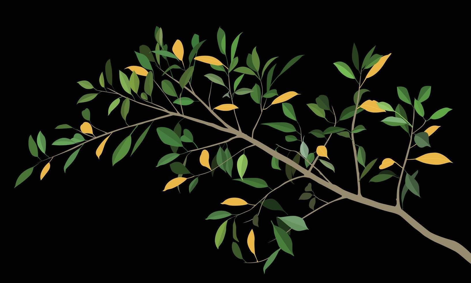Banyan tree with yellow and green leaves autumn season, vector illustration for background design.