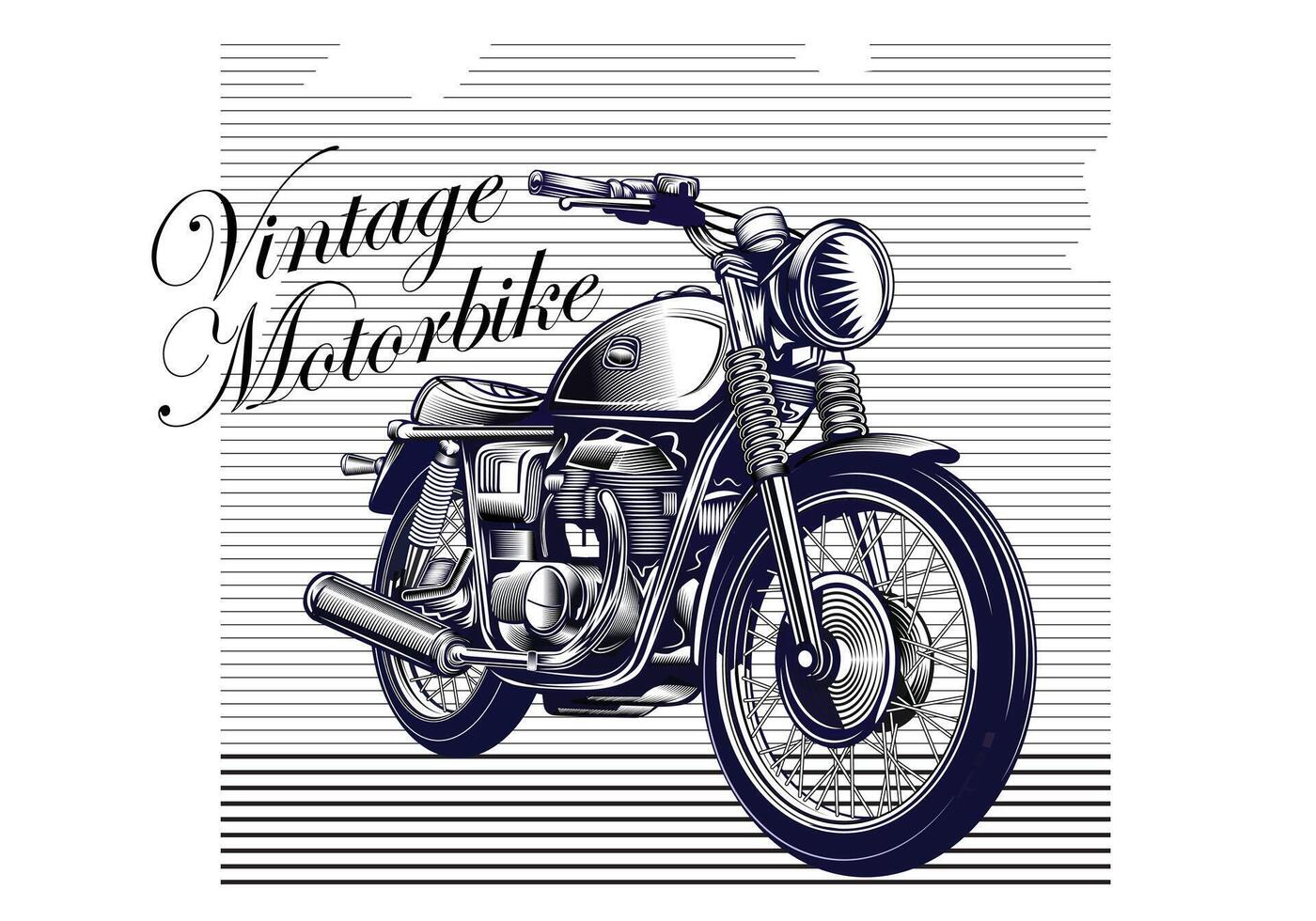 Vintage motorbike art line black white vector for background design.
