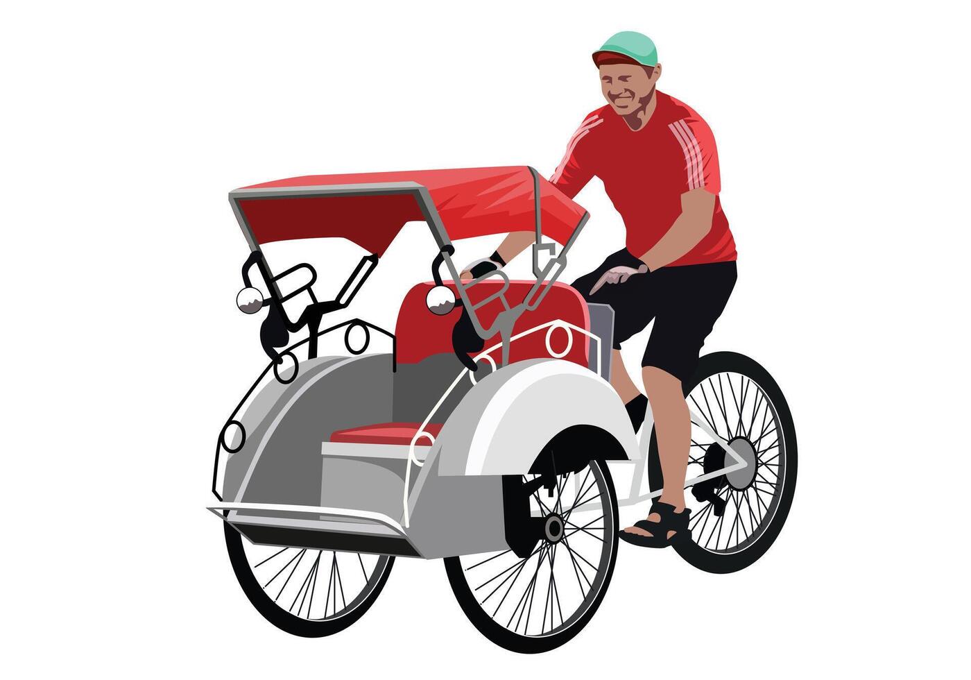 Rickshaw becak yogyakarta vector with isolated on white background.