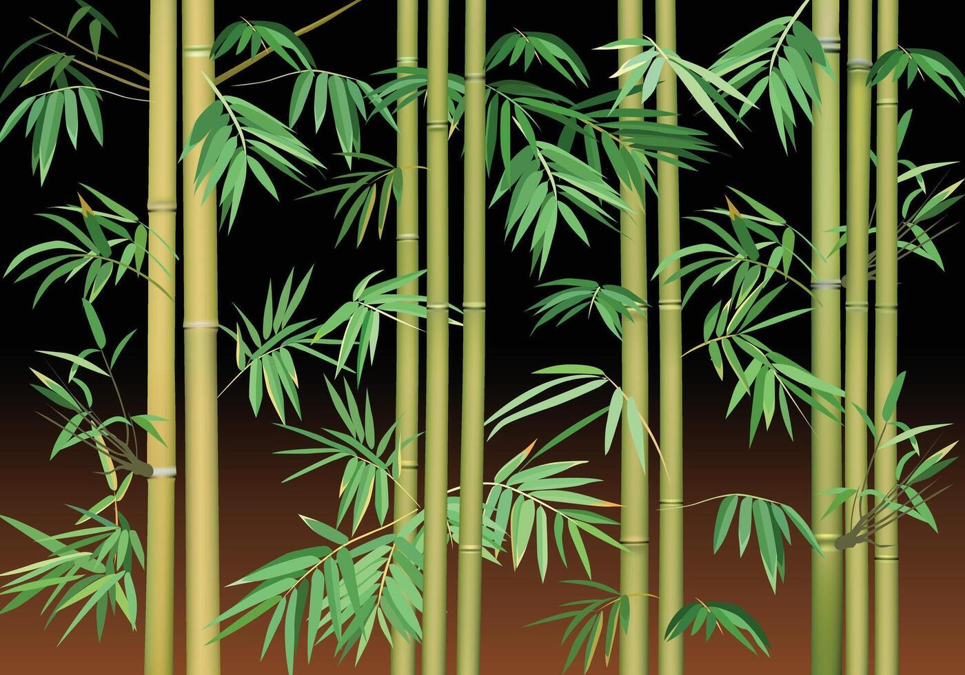 bambú árbol con verde hojas vector aislado en oscuro antecedentes