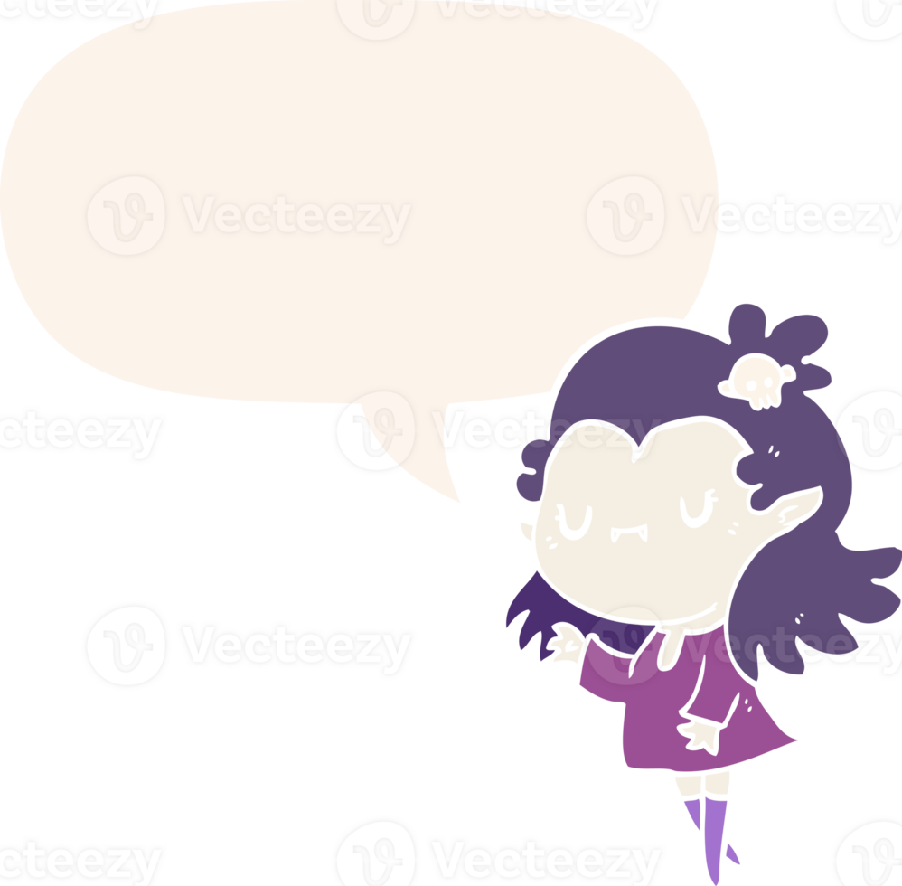 cute cartoon vampire girl with speech bubble in retro style png
