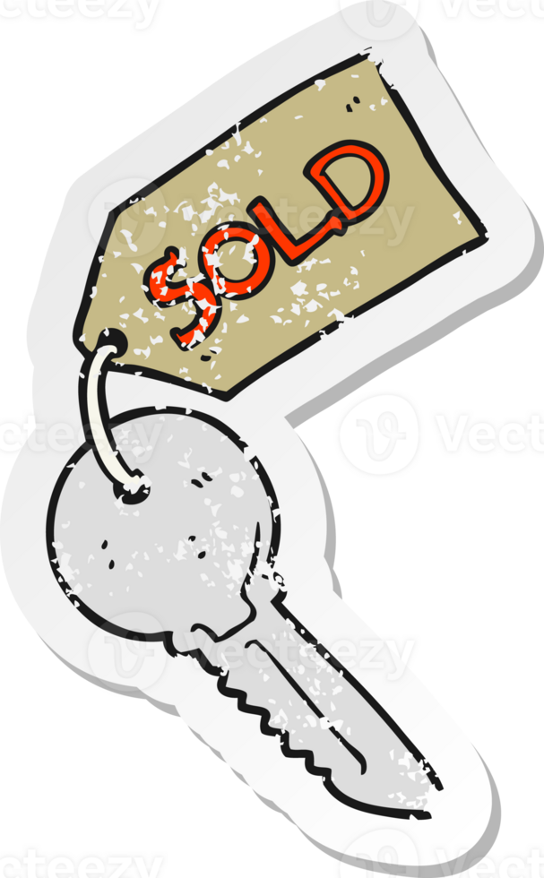 retro distressed sticker of a cartoon new house key png