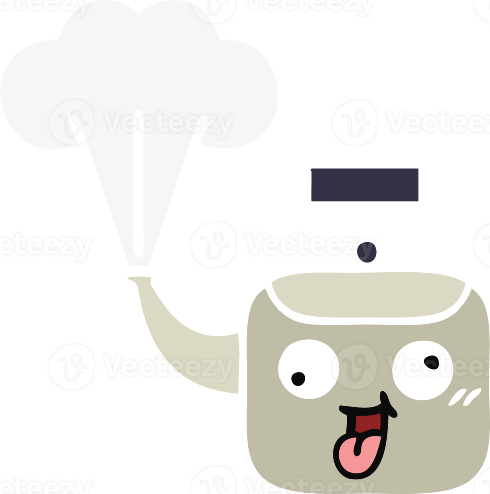 flat color retro cartoon of a steaming kettle png