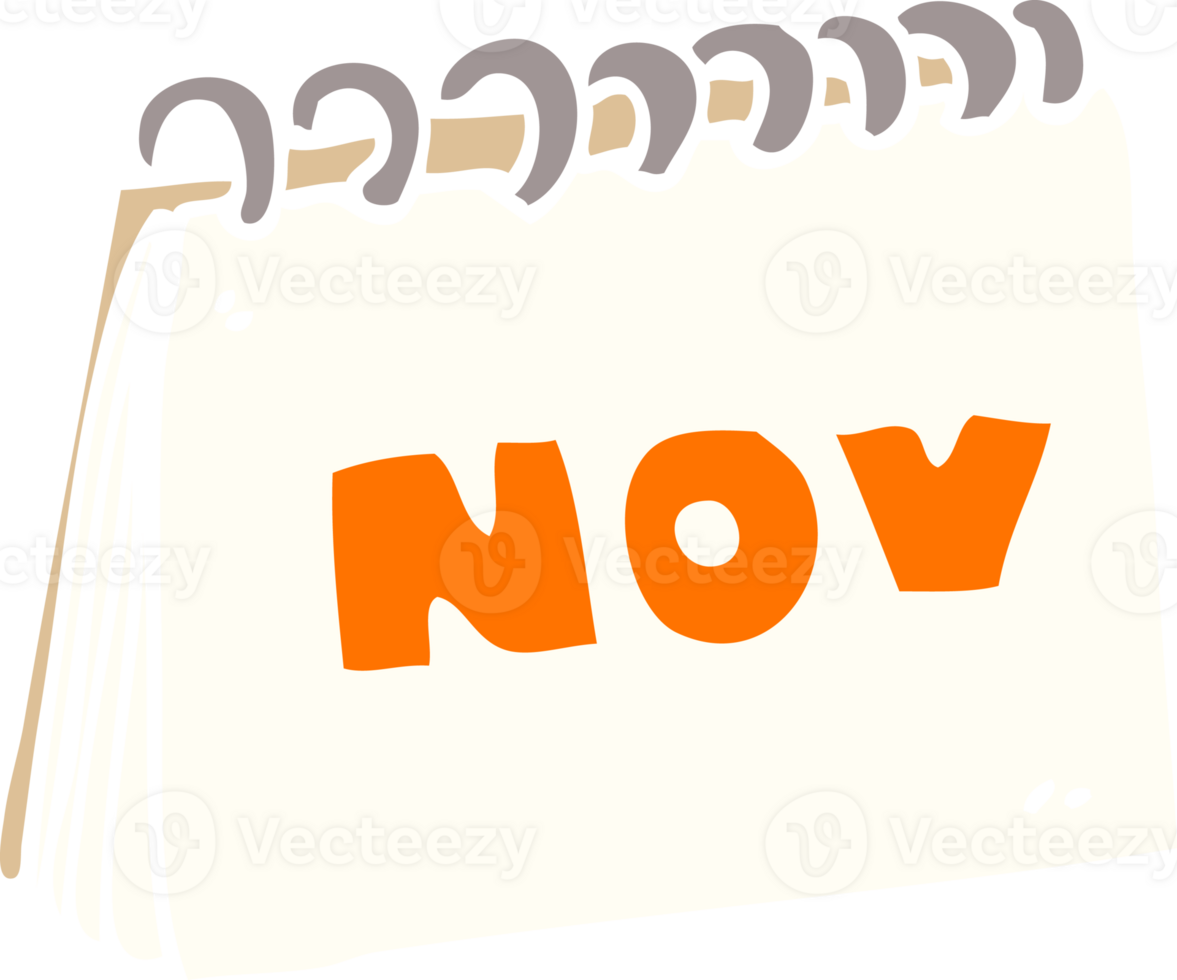 cartoon doodle calendar showing month of november png