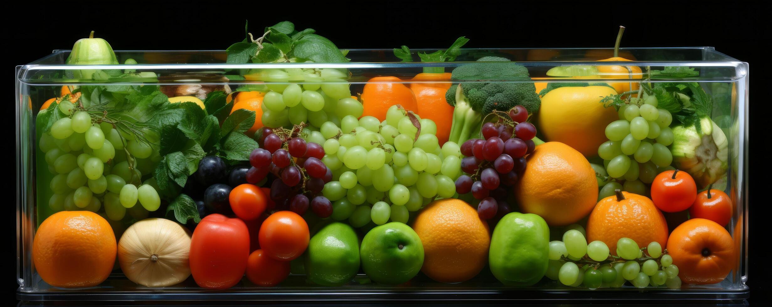 AI generated fruit and vegetables in a plastic container in a table photo