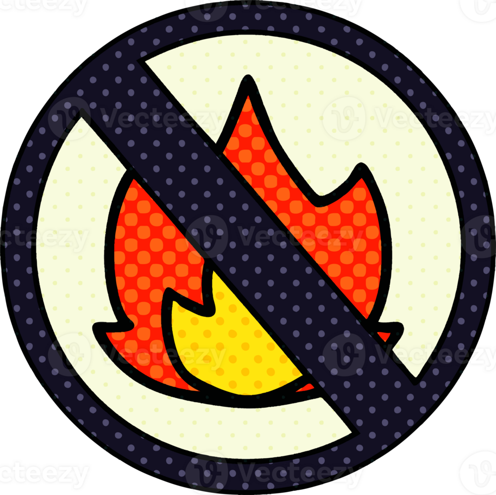 comic book style cartoon of a no fire sign png