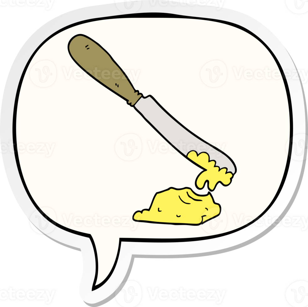 cartoon knife spreading butter with speech bubble sticker png