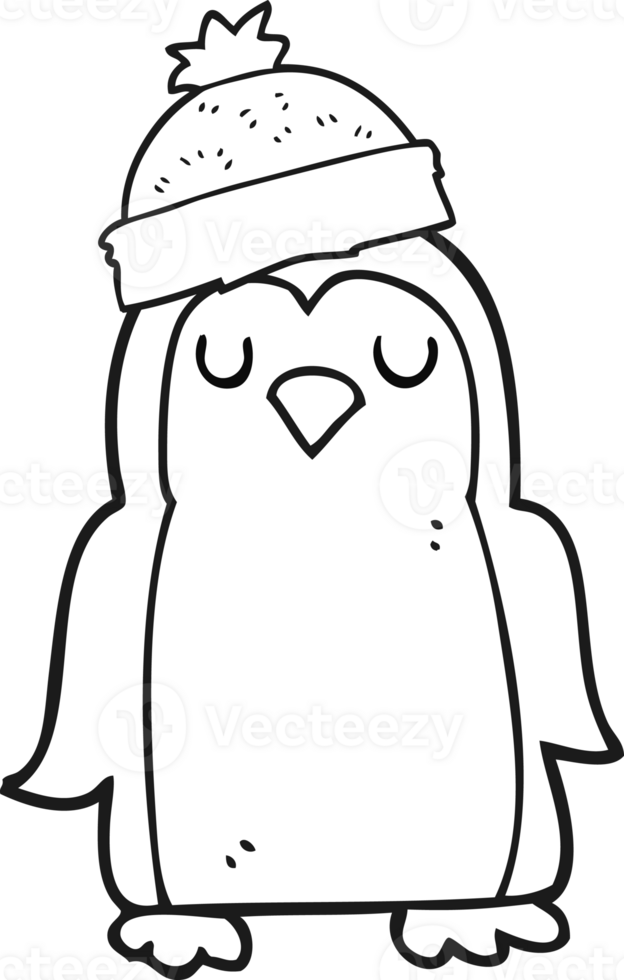hand drawn black and white cartoon penguin png