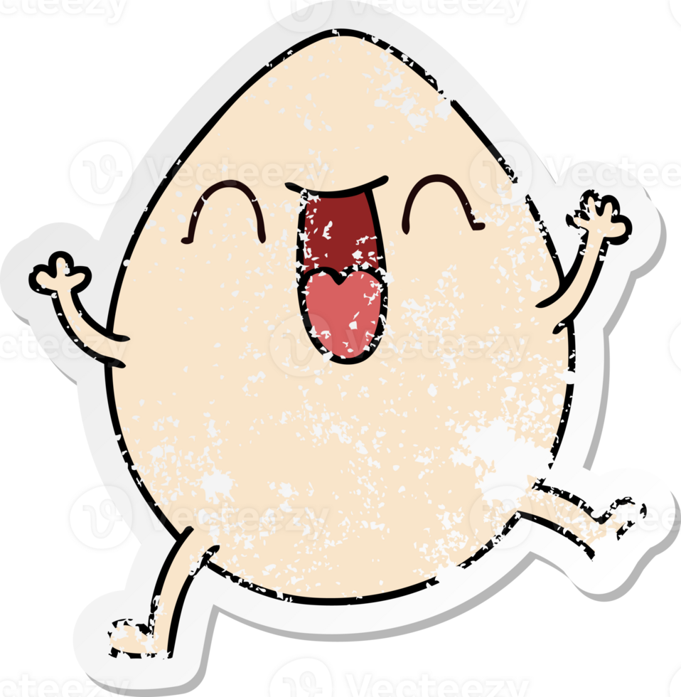 distressed sticker of a quirky hand drawn cartoon egg png