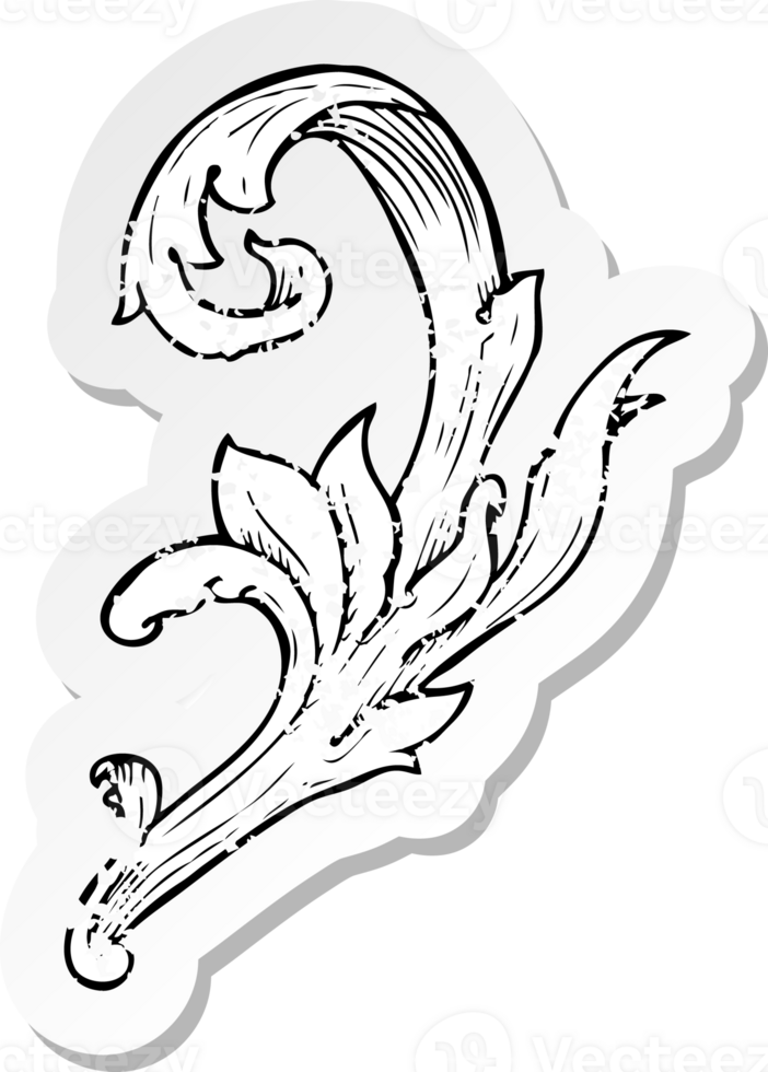 pegatina retro angustiada de un remolino floral tradicional dibujado a mano png