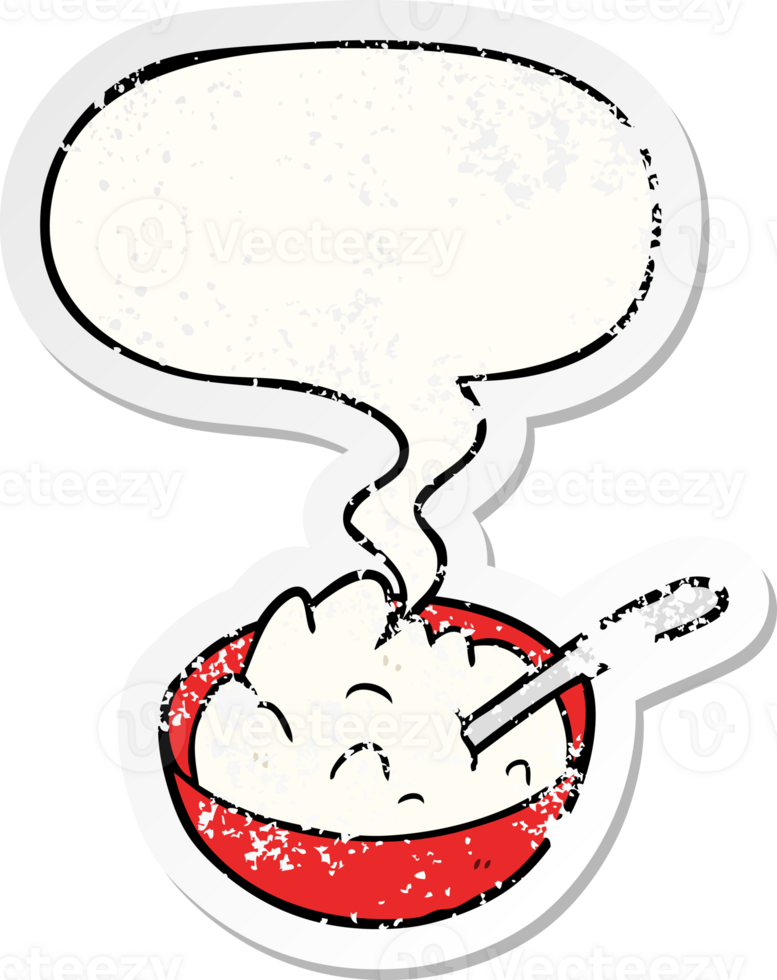 cartoon bowl of porridge with speech bubble distressed distressed old sticker png