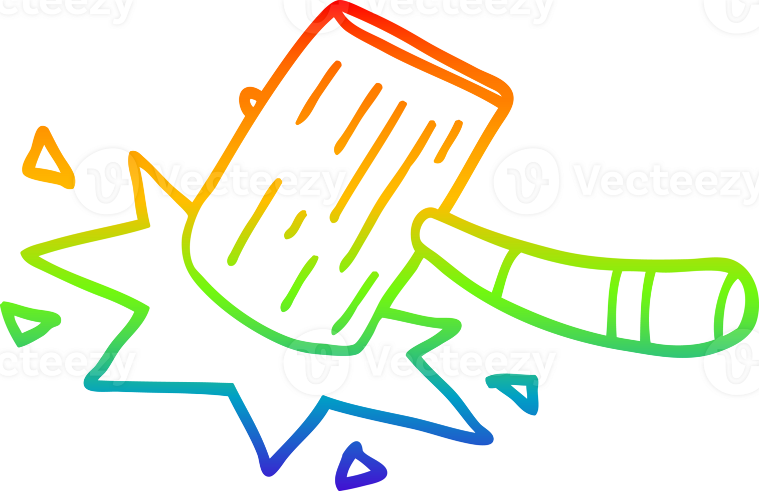 rainbow gradient line drawing of a cartoon mallet png