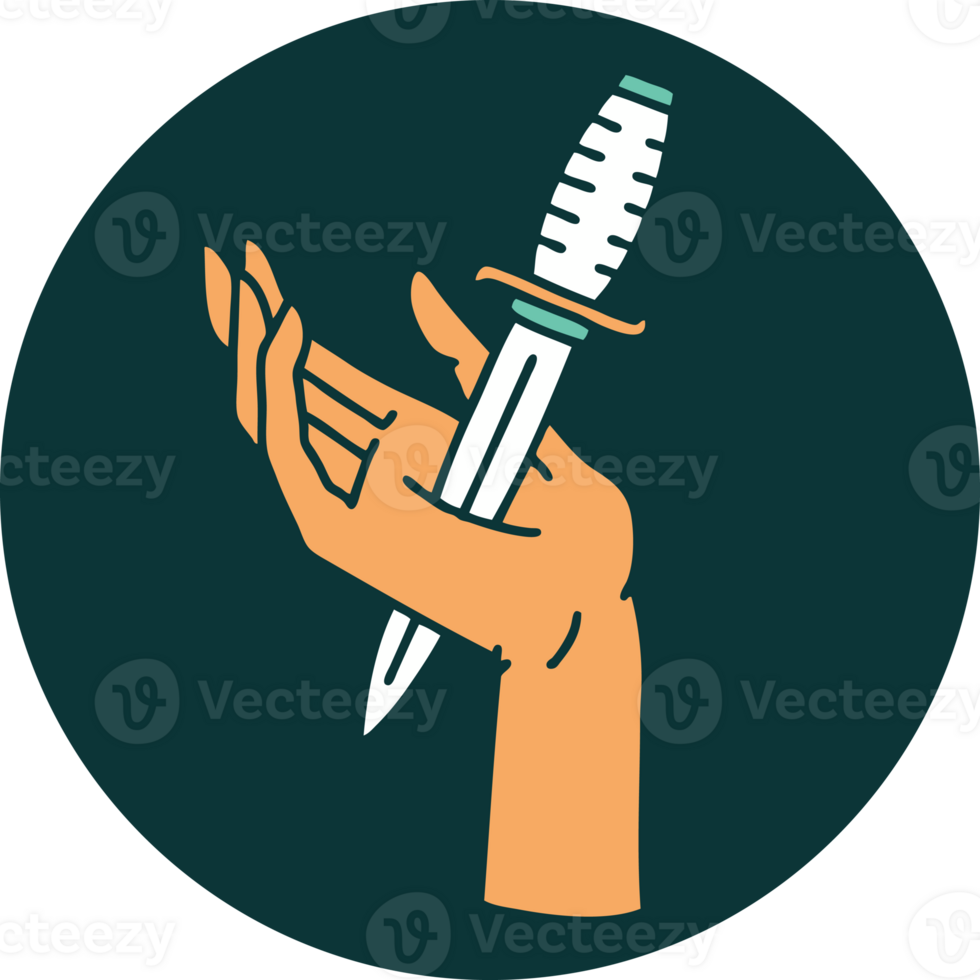 iconic tattoo style image of a dagger in the hand png