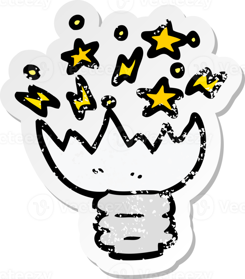 distressed sticker of a cartoon exploding light bulb png