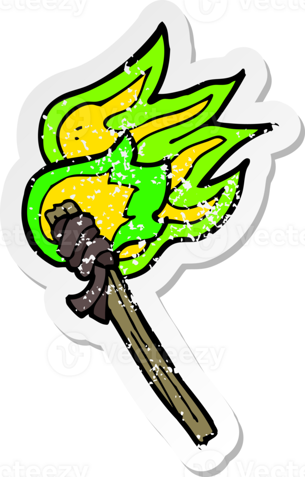 retro distressed sticker of a cartoon burning torch png