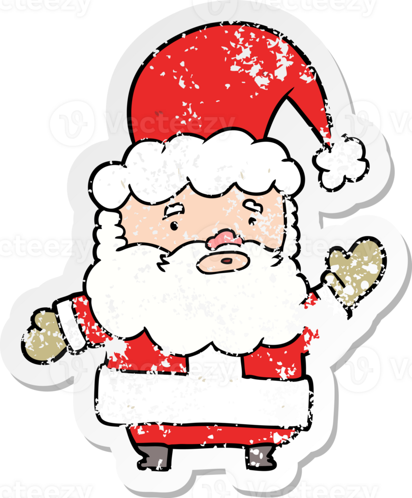 distressed sticker of a cartoon santa claus png