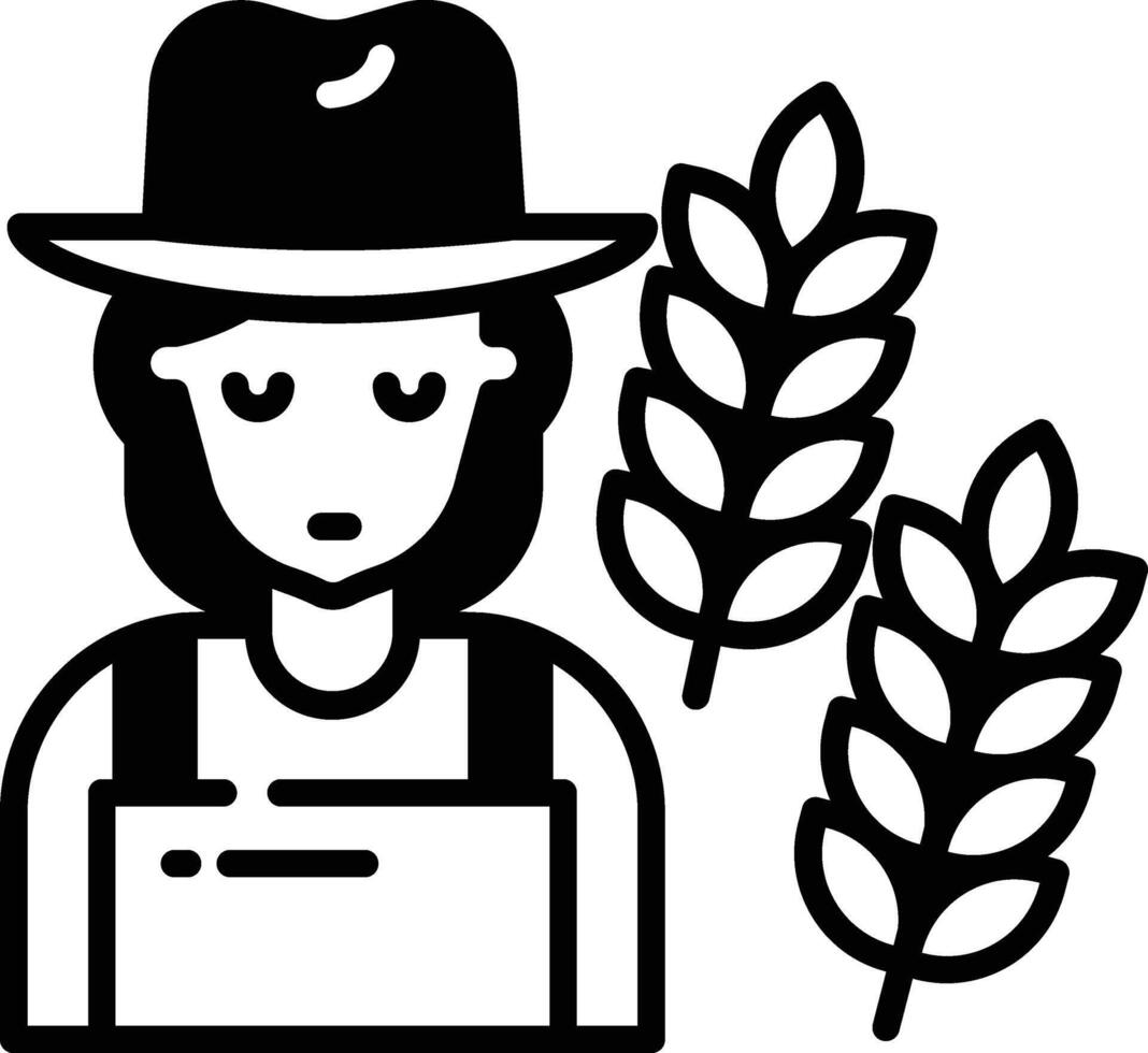 mujer granjero glifo y línea vector ilustración