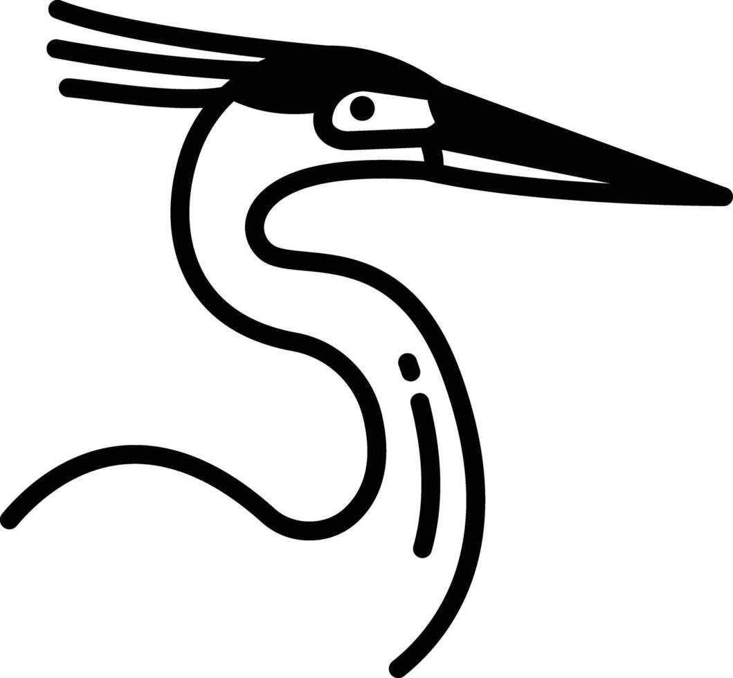 Great blue heron bird glyph and line vector illustration