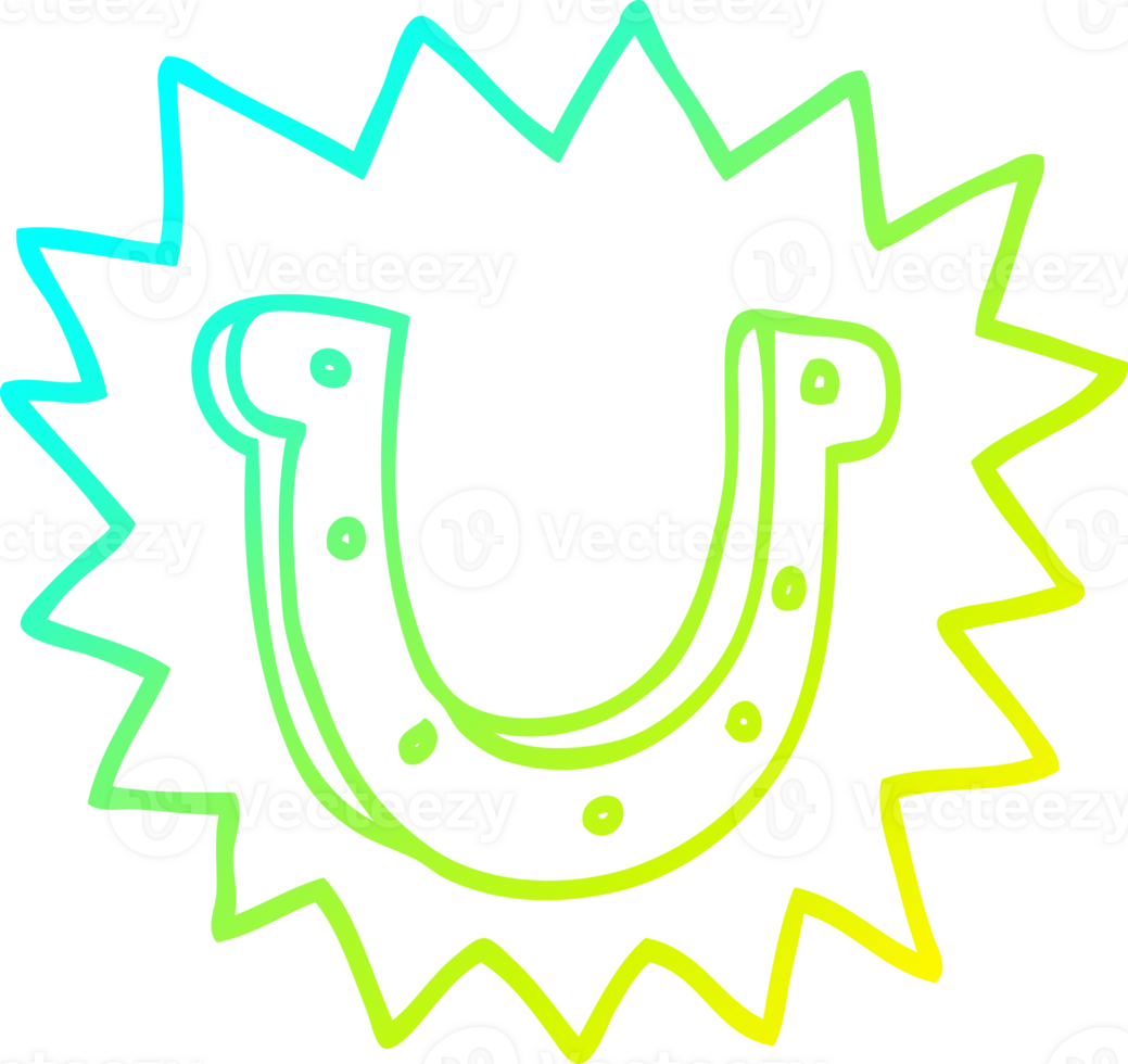 cold gradient line drawing of a cartoon crazy lucky horseshoe symbol png