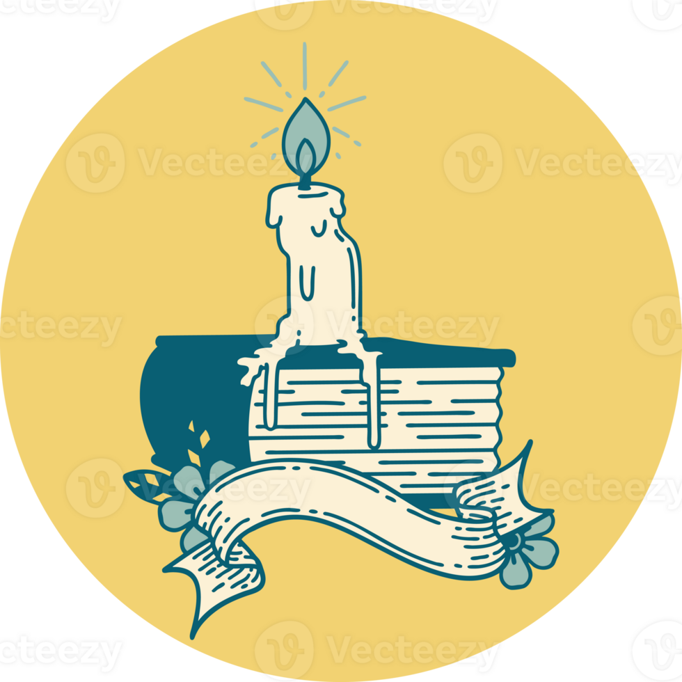 icon of a tattoo style candle melting on book png