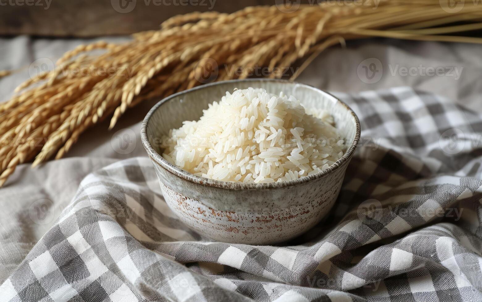 AI generated An Overflowing Ceramic Dish Packed with Raw White Grains photo