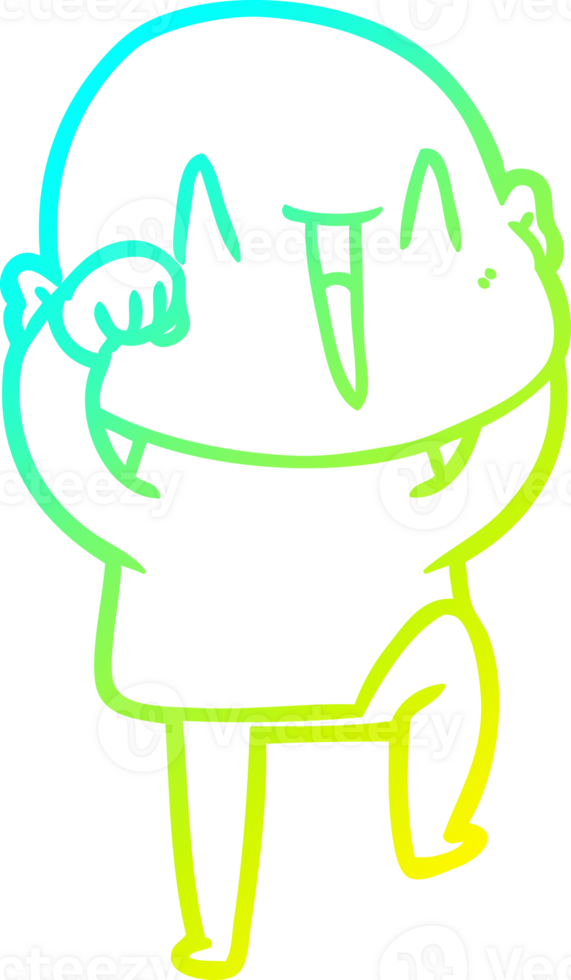 cold gradient line drawing of a happy cartoon bald man png