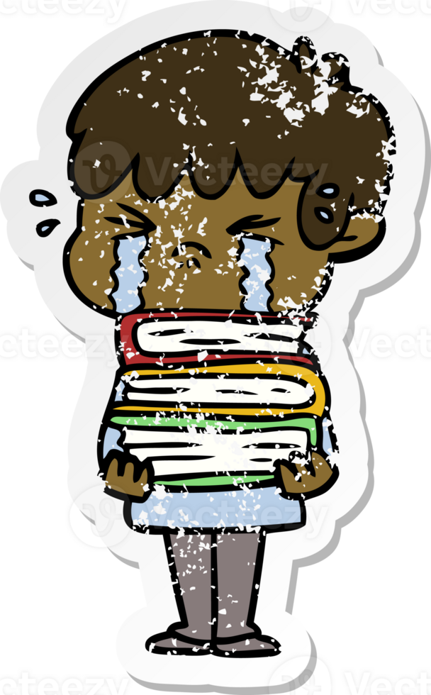 distressed sticker of a cartoon boy crying png