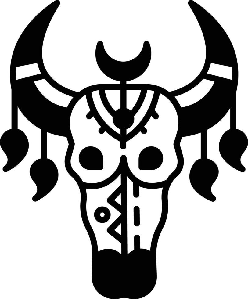 animal skull glyph and line vector illustration