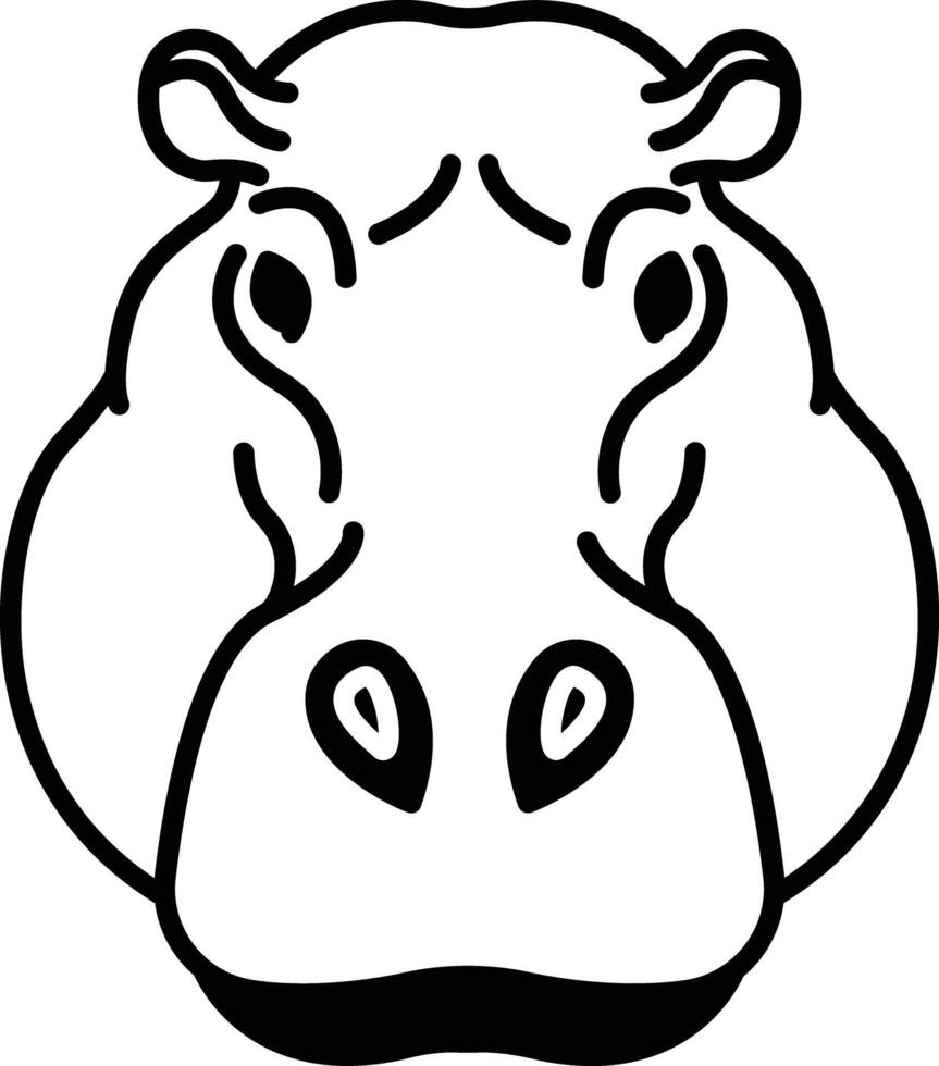 Hippopotamus face glyph and line vector illustration