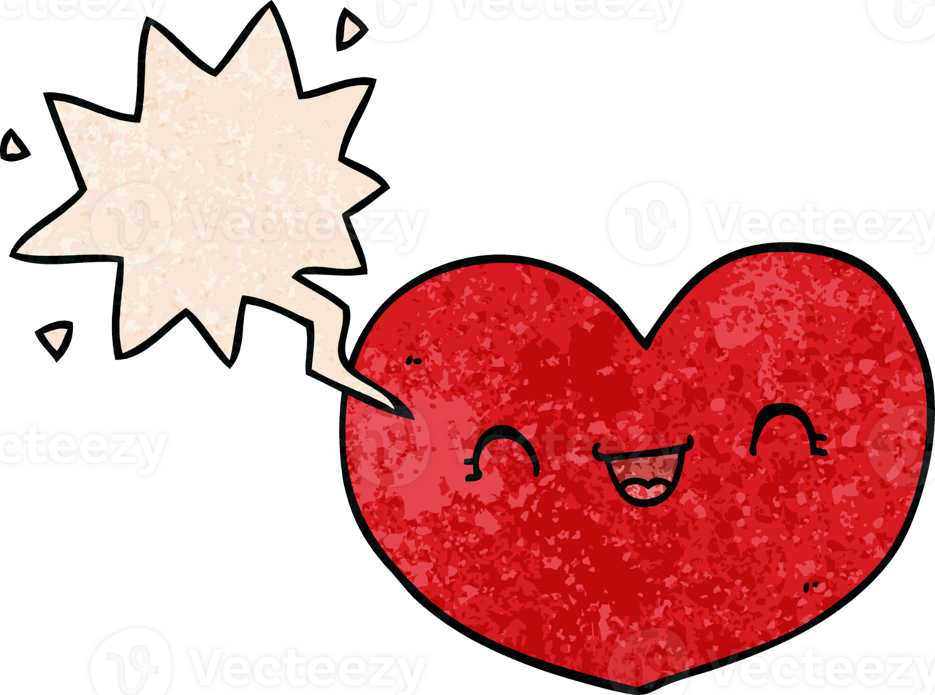 cartoon love heart with speech bubble in retro texture style png