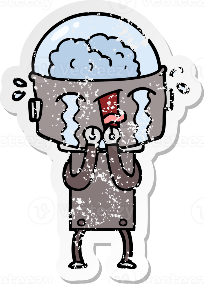 distressed sticker of a cartoon crying robot png