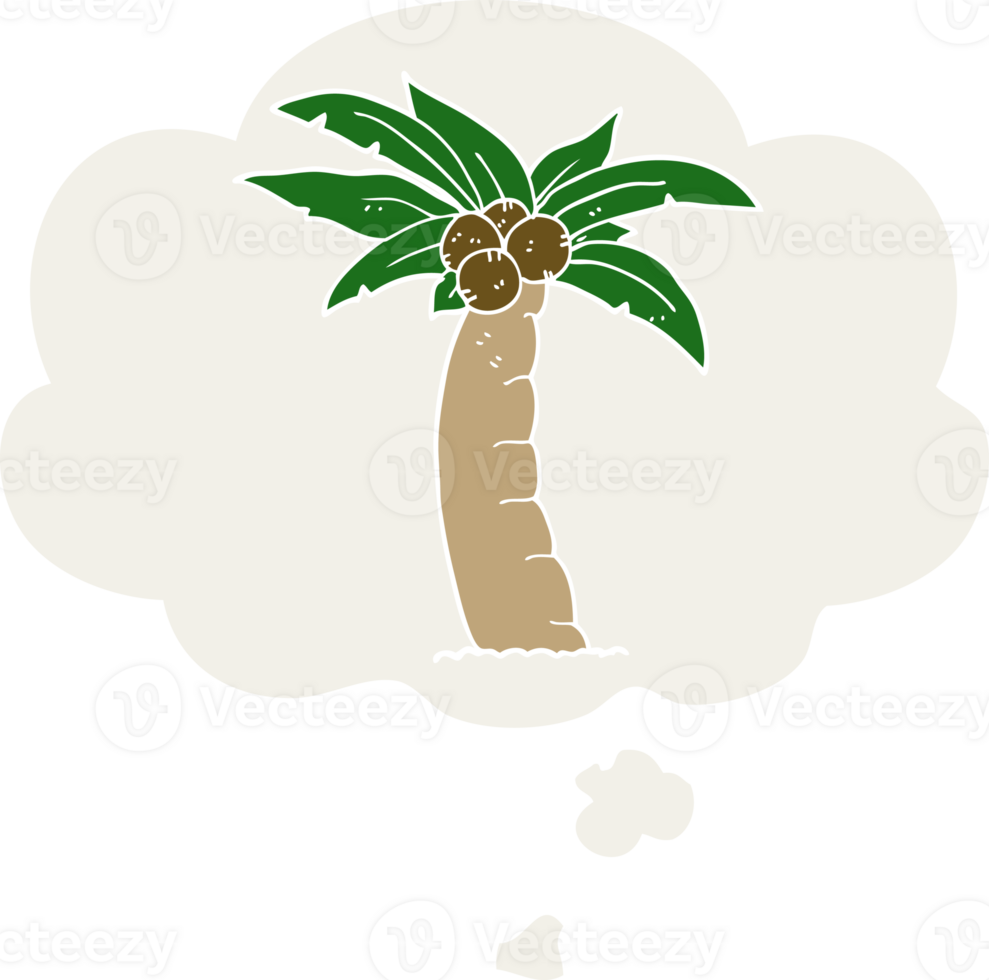 cartoon palm tree with thought bubble in retro style png