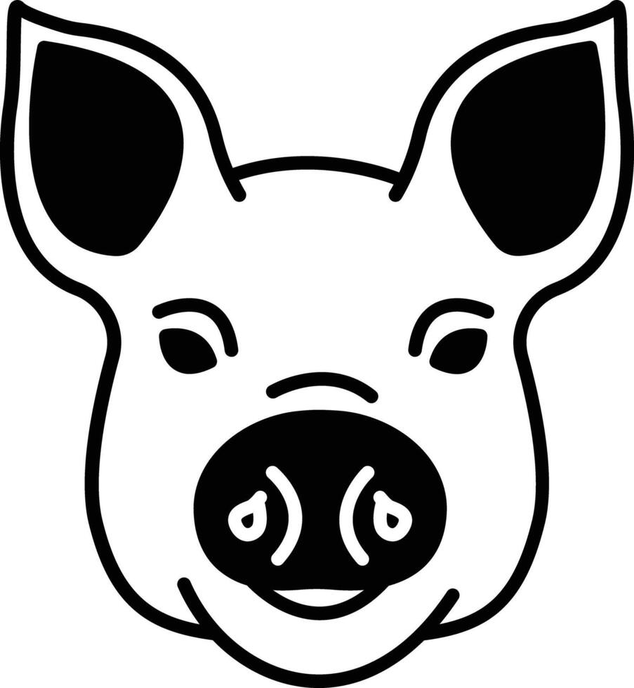Pig face glyph and line vector illustration