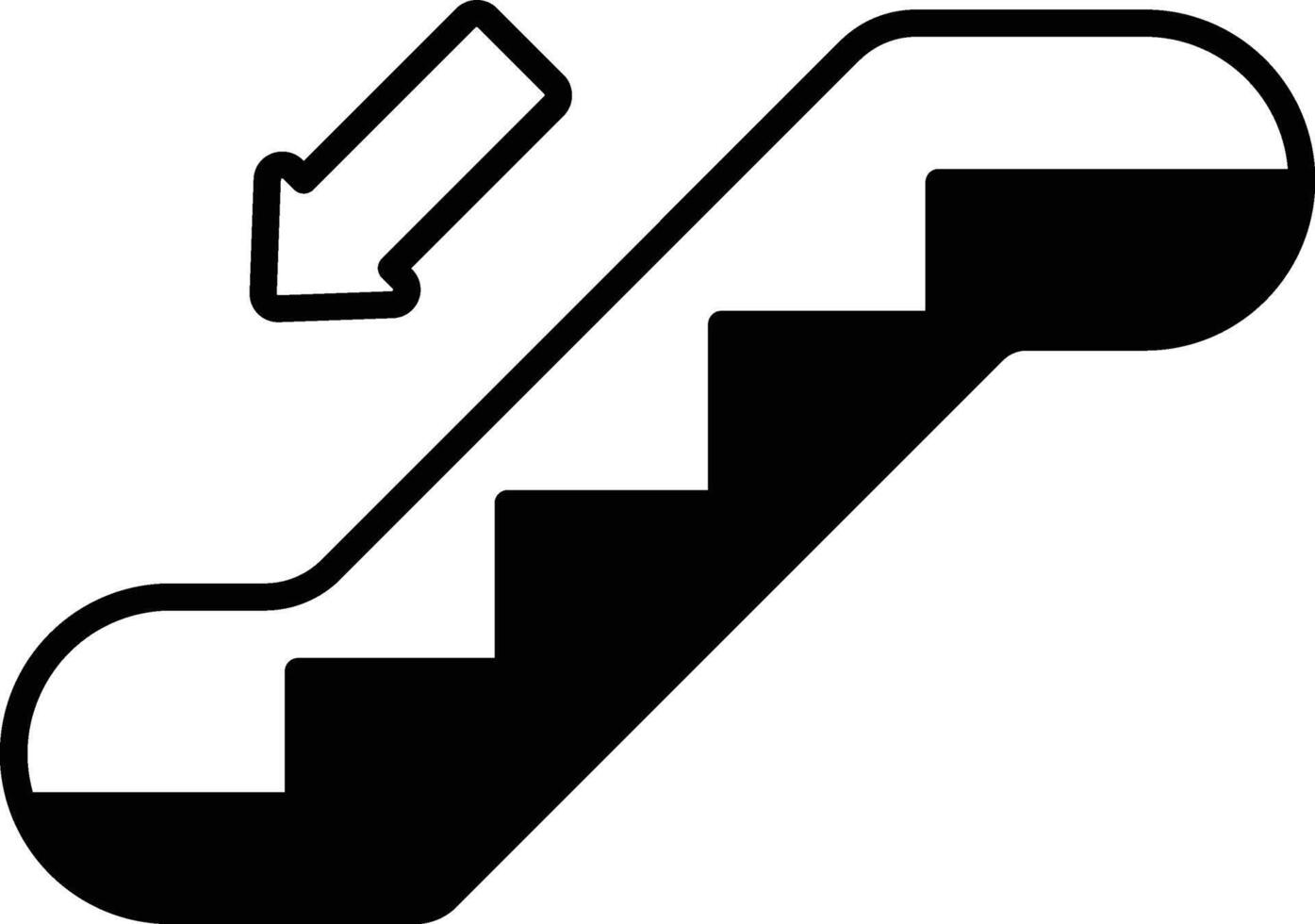 escalera mecánica abajo glifo y línea vector ilustración