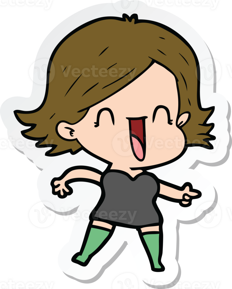 sticker of a cartoon laughing woman pointing png