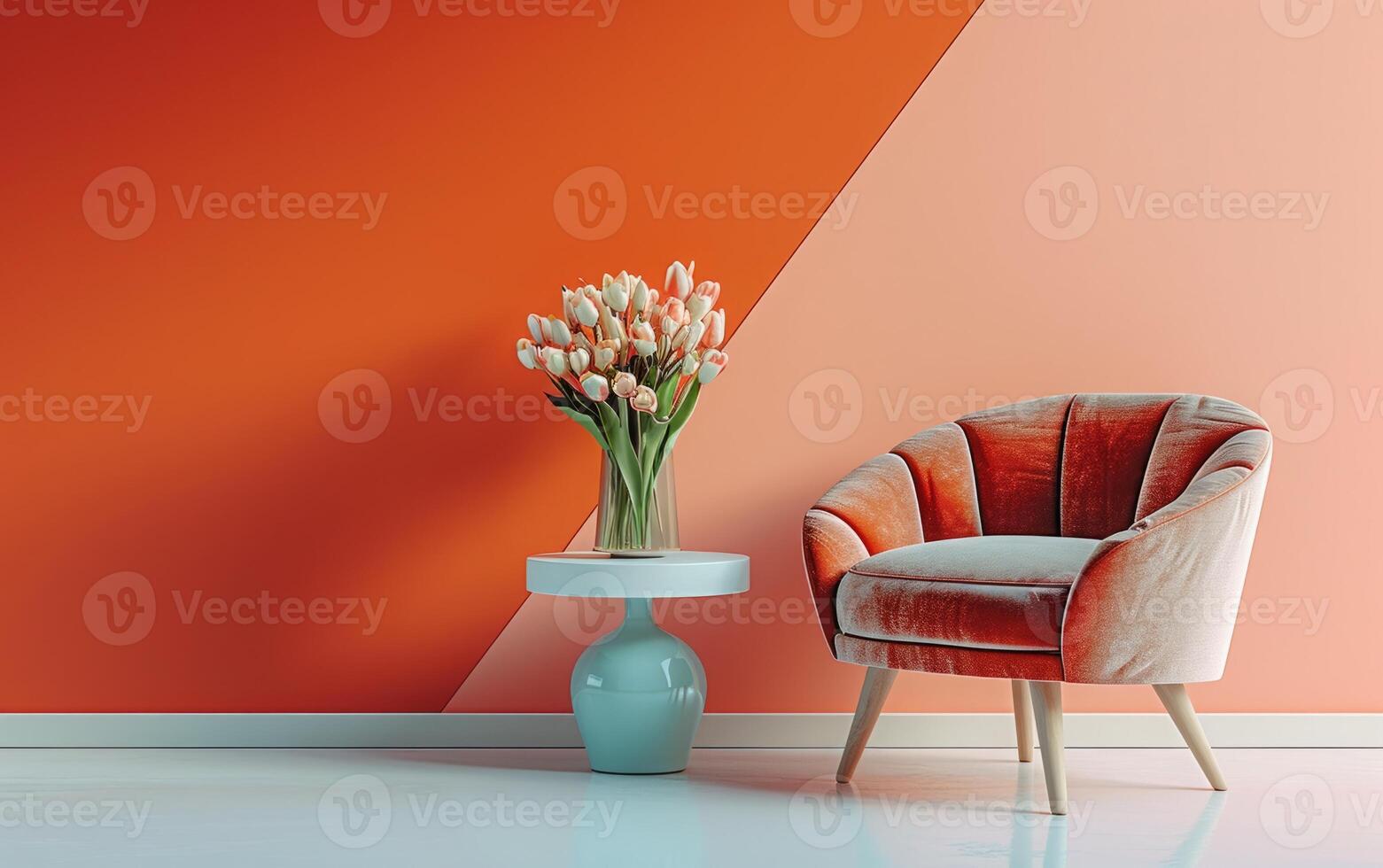 AI generated Tulips and an Elegant Armchair Arranged in a Modern Living Space photo