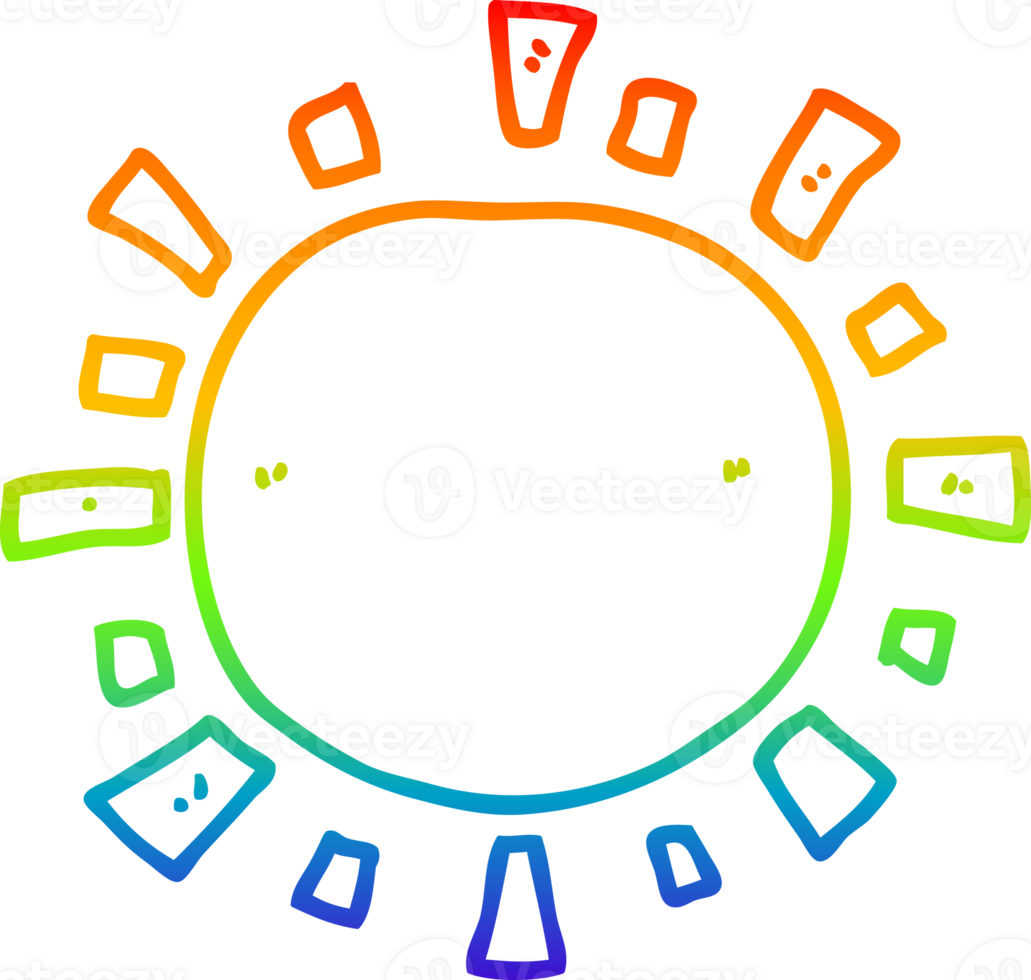 rainbow gradient line drawing of a cartoon sun png