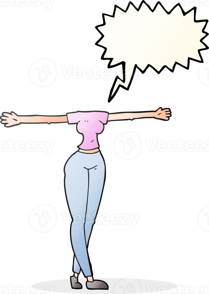 hand drawn speech bubble cartoon female body with wide arms png
