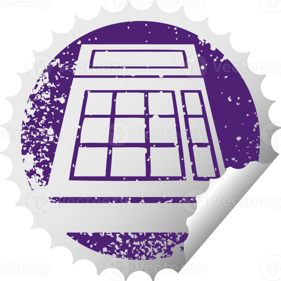 distressed circular peeling sticker symbol of a school calculator png